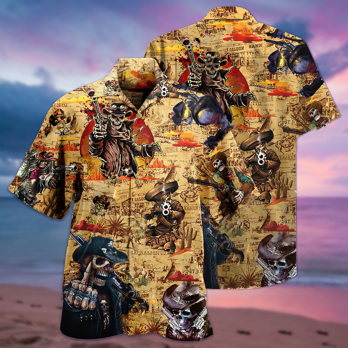 Cowboy Skull Pirates Love Life Vintage - Hawaiian Shirt - Reefox