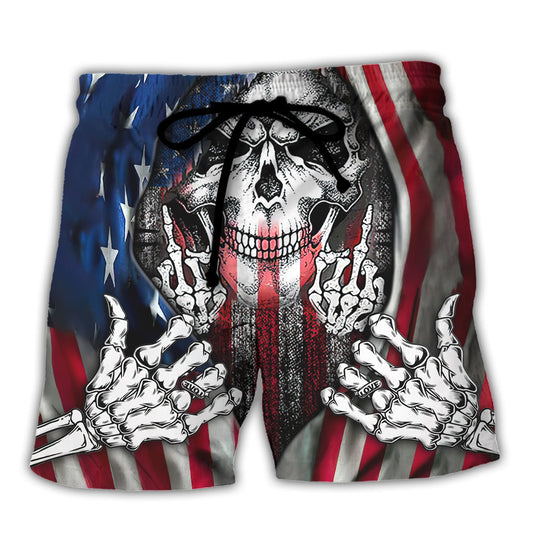 Skull My Give A F Is Broken But My Go Fuck Yourself Is Fully Functional American Flag - Beach Short Reefox