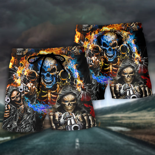 Skull Now I Lay Me Down To Sleep Beside My Bed A Gun I Keep And If I Wake And You're Inside The Coroner's Van Will Be Your Last Ride - Beach Short Reefox