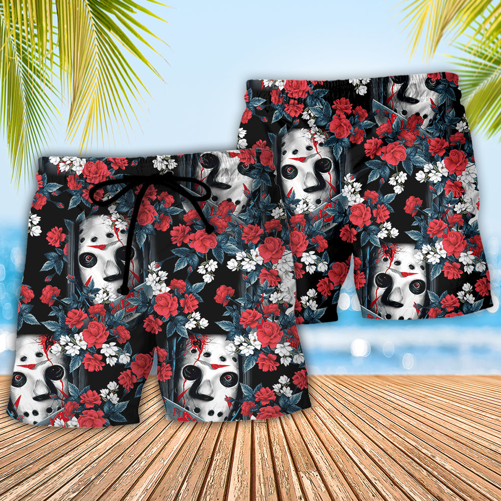 Halloween Jason Voorhees Flower Tropical Style - Beach Short