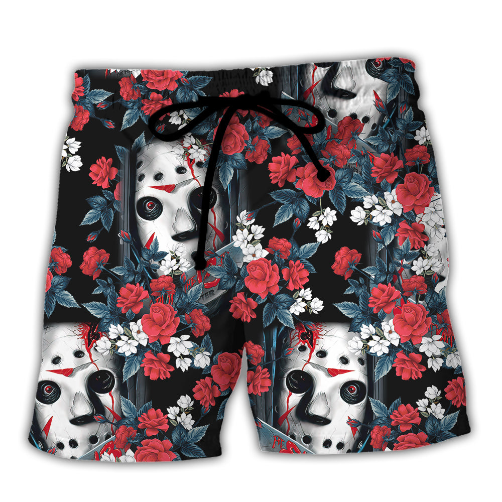 Halloween Jason Voorhees Flower Tropical Style - Beach Short
