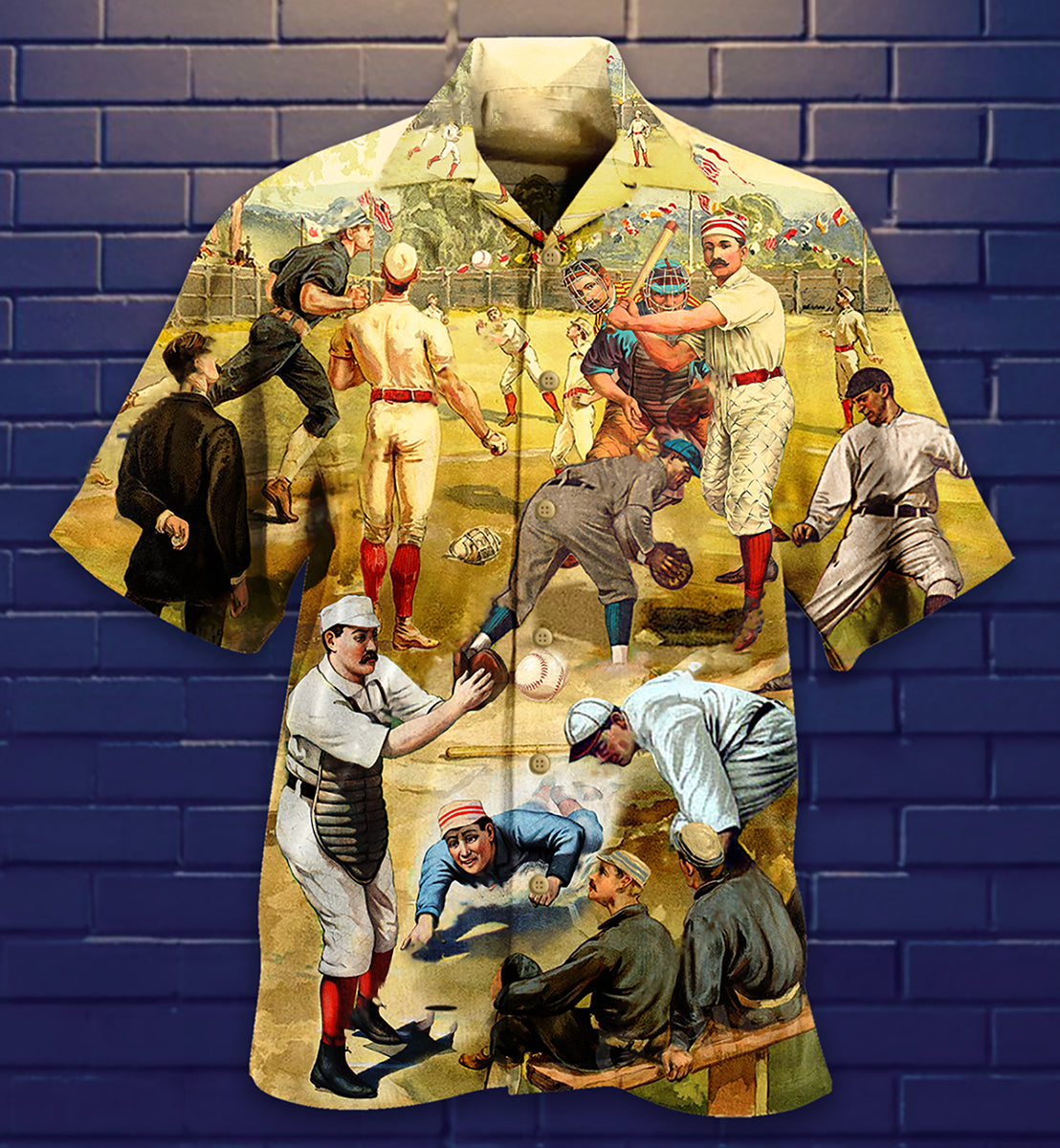 Baseball Hit Hard Run Fast Turn Left Vintage Style - Hawaiian Shirt - Reefox