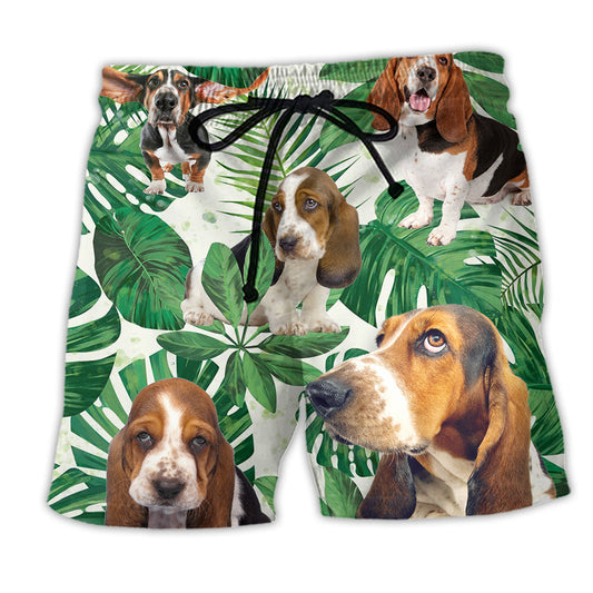 Beach Short / Adults / S Basset Hound Dog Tropical Leaf - Beach Short - Owls Matrix LTD