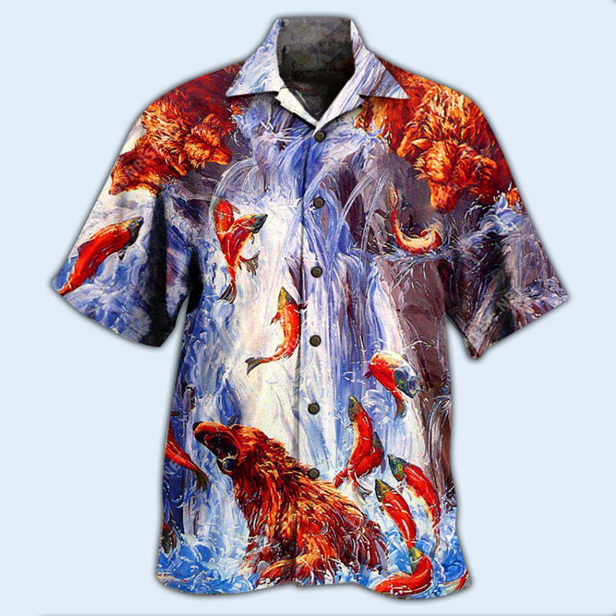 Bear Fighting And Dancing In Waterfall - Hawaiian Shirt - Reefox