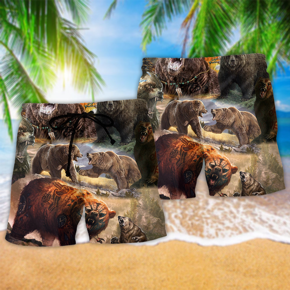 Bear Keep The Native Spirit Near Stream - Beach Short Reefox - Owls Matrix LTD