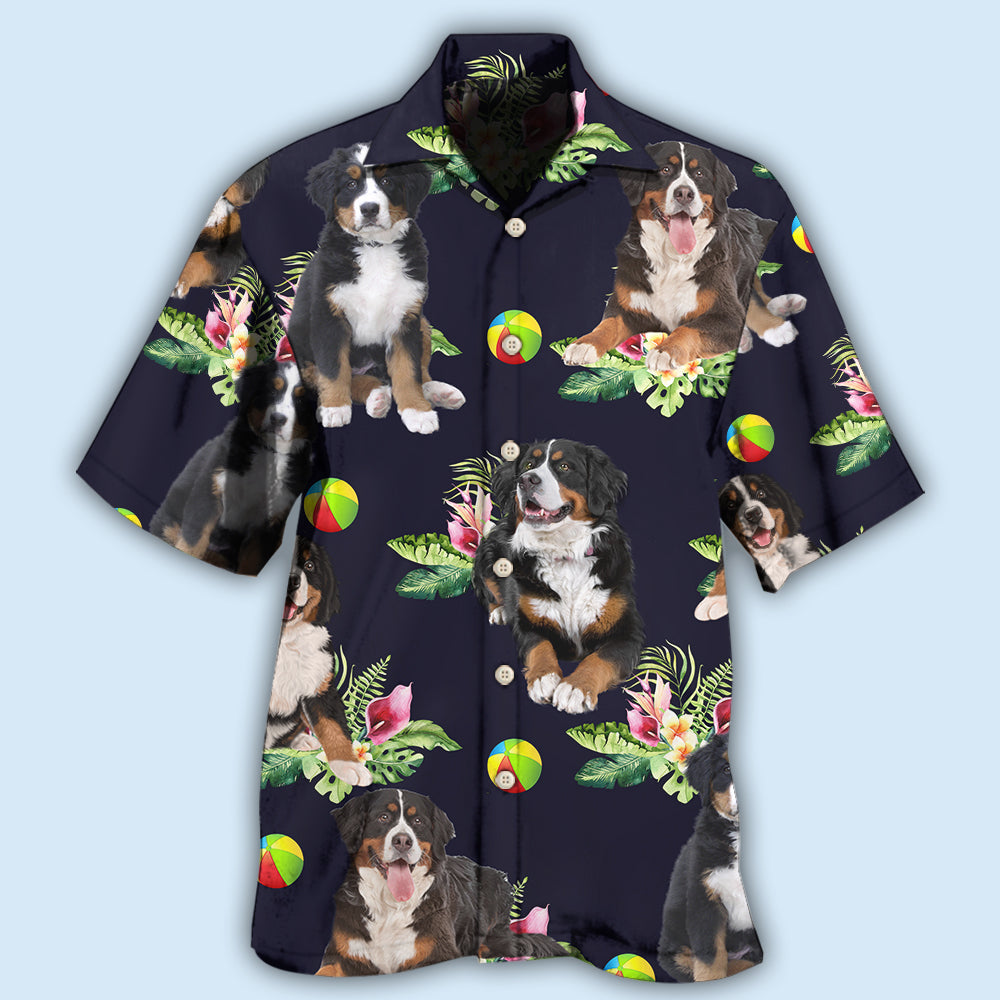 Bernese Mountain Dog Ball Tropical Floral - Hawaiian Shirt - Reefox