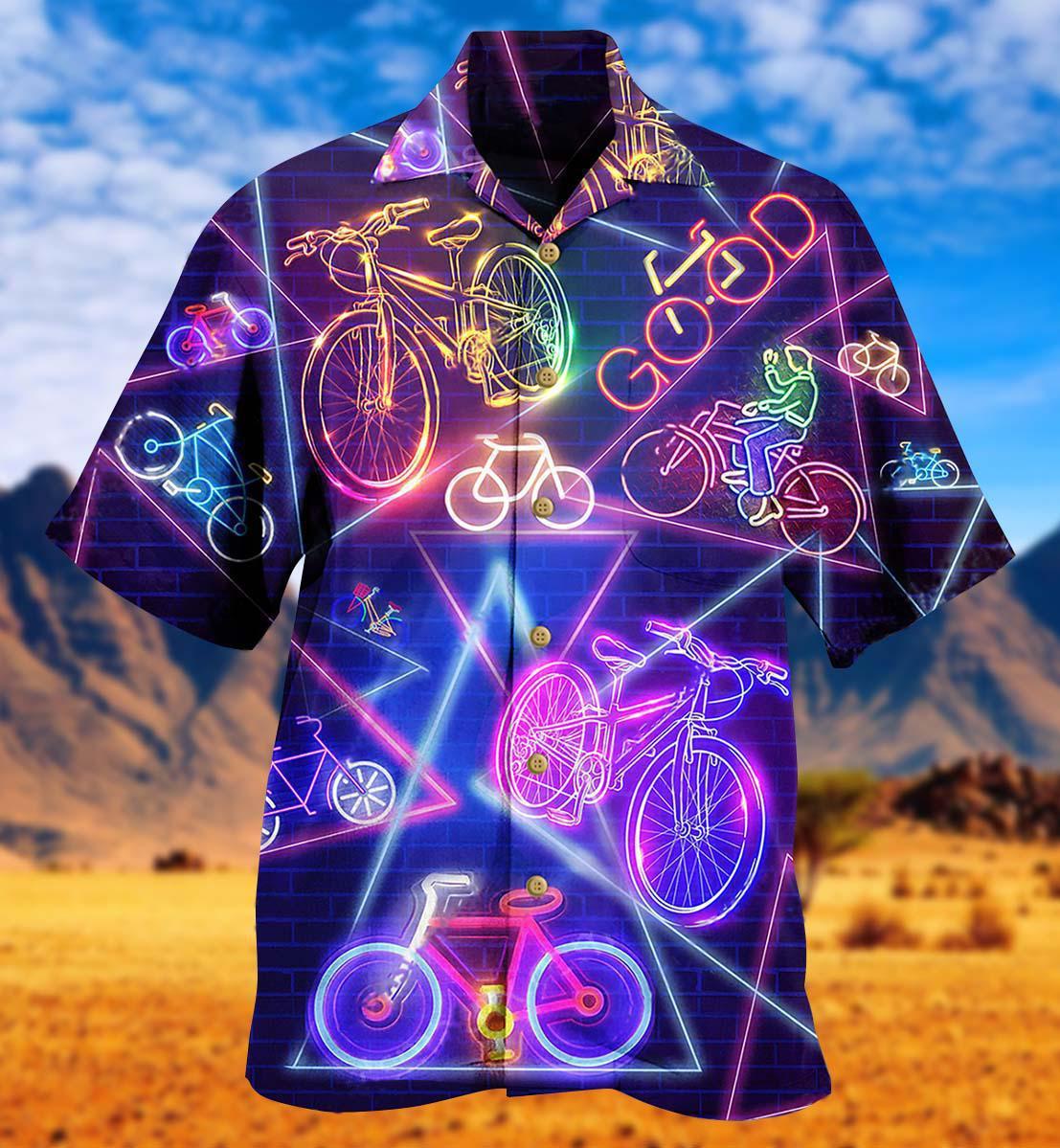 Bike Neon Style Love Purple Really Much - Hawaiian Shirt - Reefox