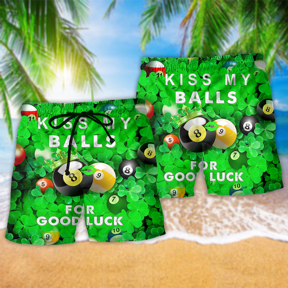 Billiard Kiss My Balls For Good Luck Saint Patricks Day - Beach Short Reefox - Owls Matrix LTD