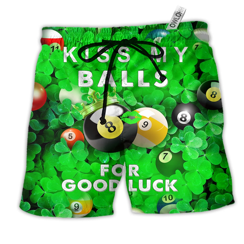 Beach Short / Adults / S Billiard Kiss My Balls For Good Luck Saint Patricks Day - Beach Short Reefox - Owls Matrix LTD
