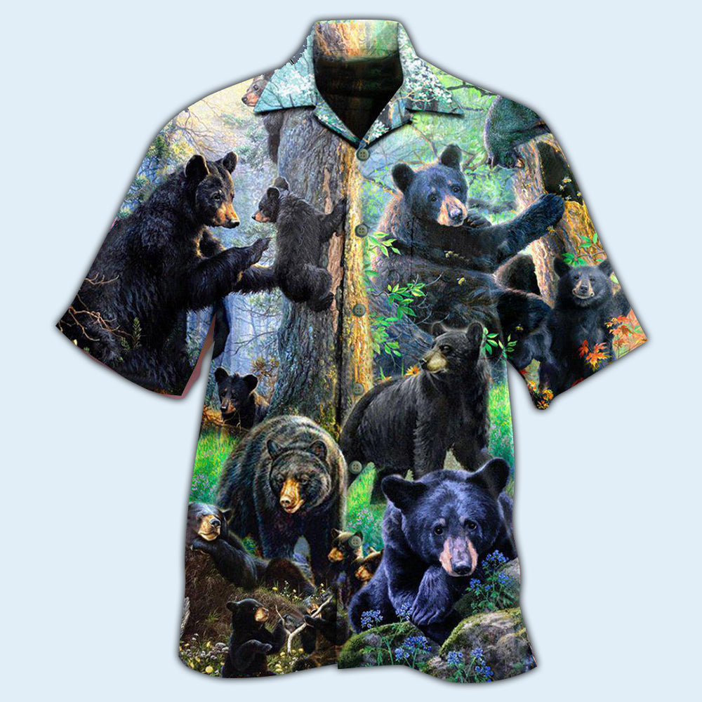 Bear Black Bear Family Into Spring - Hawaiian Shirt - Reefox