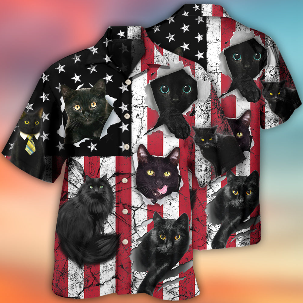 Black Cat Independence Day - Hawaiian Shirt - Reefox