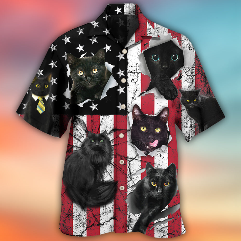 Black Cat Independence Day - Hawaiian Shirt - Reefox