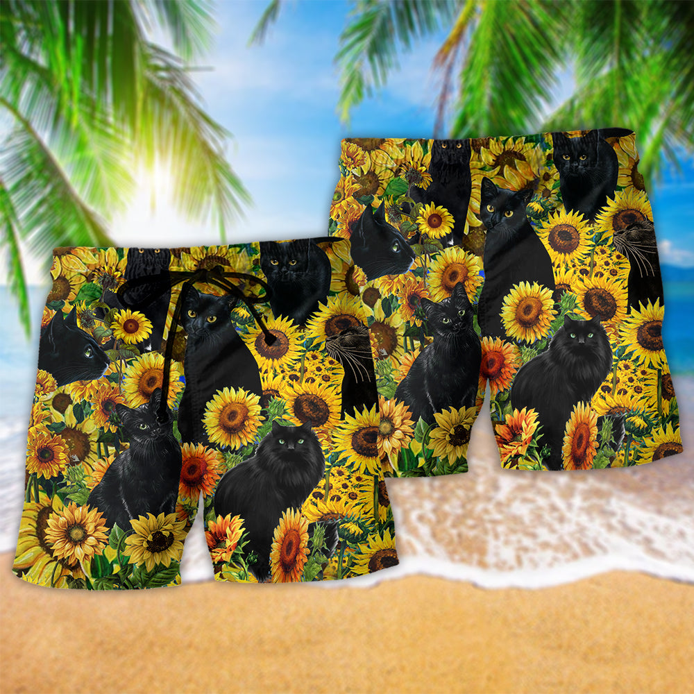 Black Cat Love Sunflower - Beach Short Reefox - Owls Matrix LTD