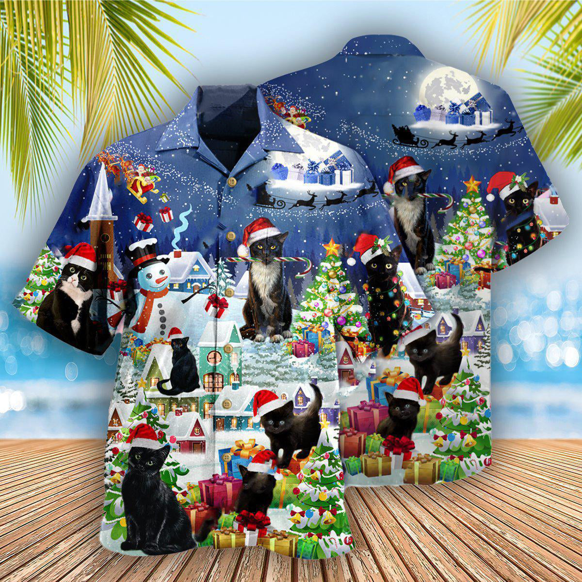 Black Cat Merry Catmas - Hawaiian Shirt - Reefox