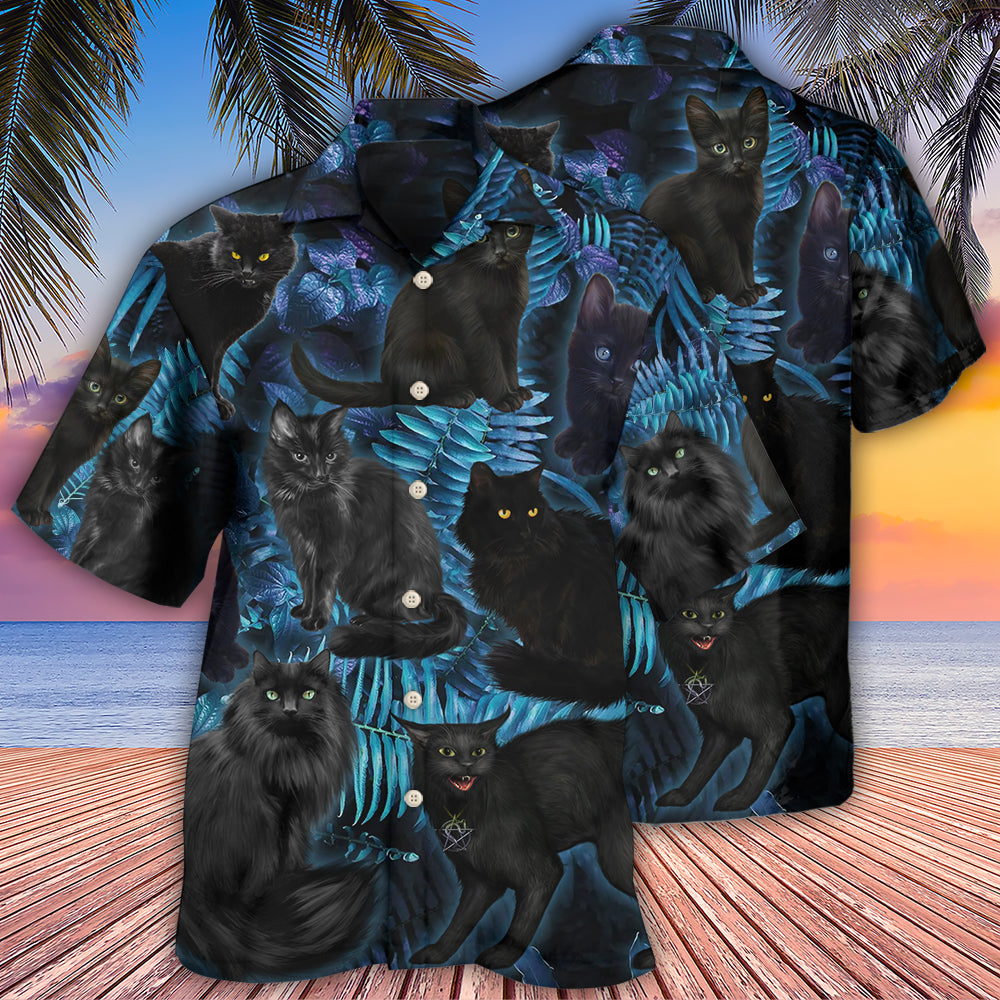 Black Cat Midnight In Jungle - Hawaiian Shirt - Reefox