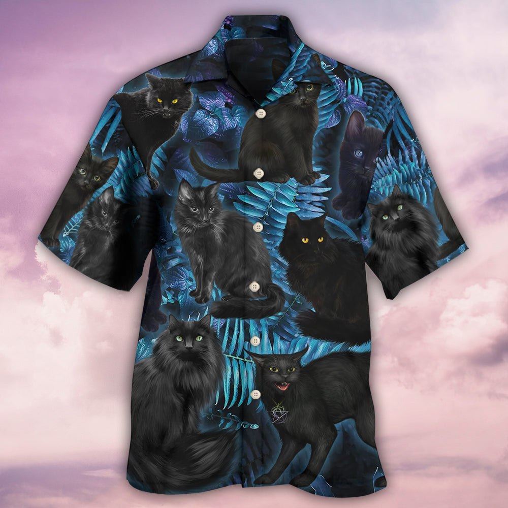 Black Cat Midnight In Jungle - Hawaiian Shirt - Reefox