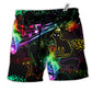 Beach Short / Adults / S Black Cat The Magical Light Cats On Music Notes Cool - Beach Short Reefox - Owls Matrix LTD