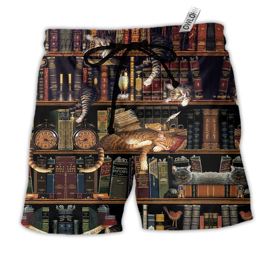 Beach Short / Adults / S Book And Cat Sleep - Beach Short Reefox - Owls Matrix LTD