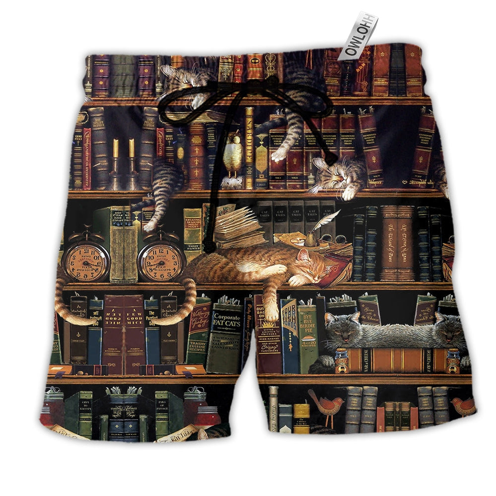 Beach Short / Adults / S Book And Cat Sleep - Beach Short Reefox - Owls Matrix LTD