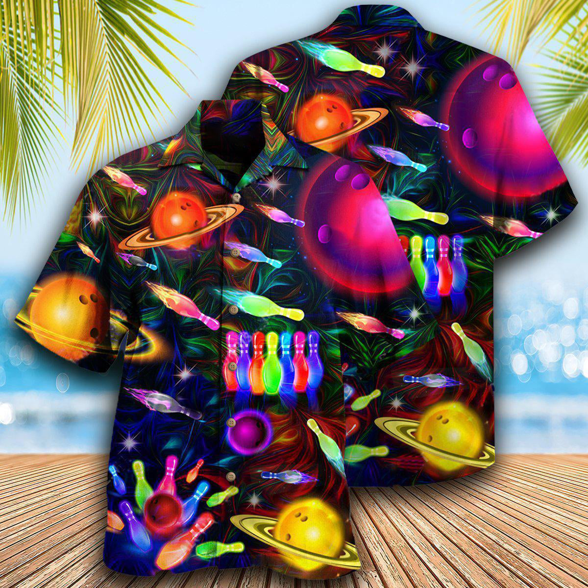 Bowling Neon Space Strike The Universe - Hawaiian Shirt - Reefox