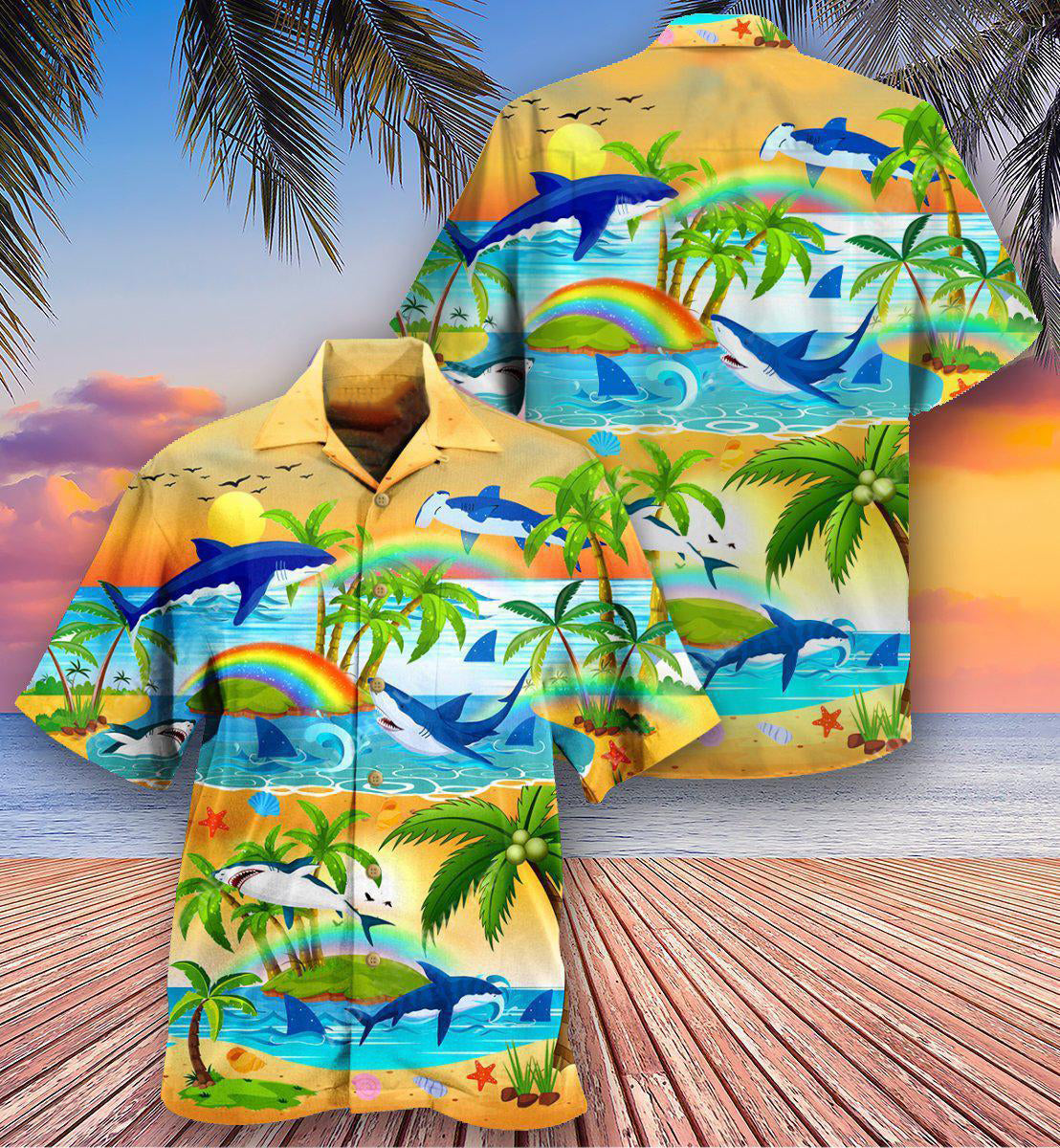 Shark Bright Rainbow And Sharks - Hawaiian Shirt - Reefox