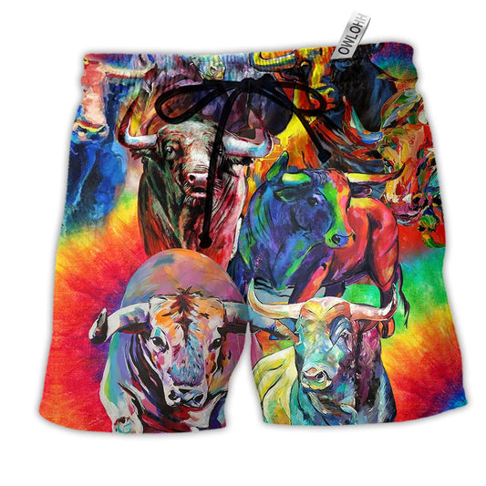 Beach Short / Adults / S Bull Animals Colorful Bulls - Beach Short Reefox - Owls Matrix LTD