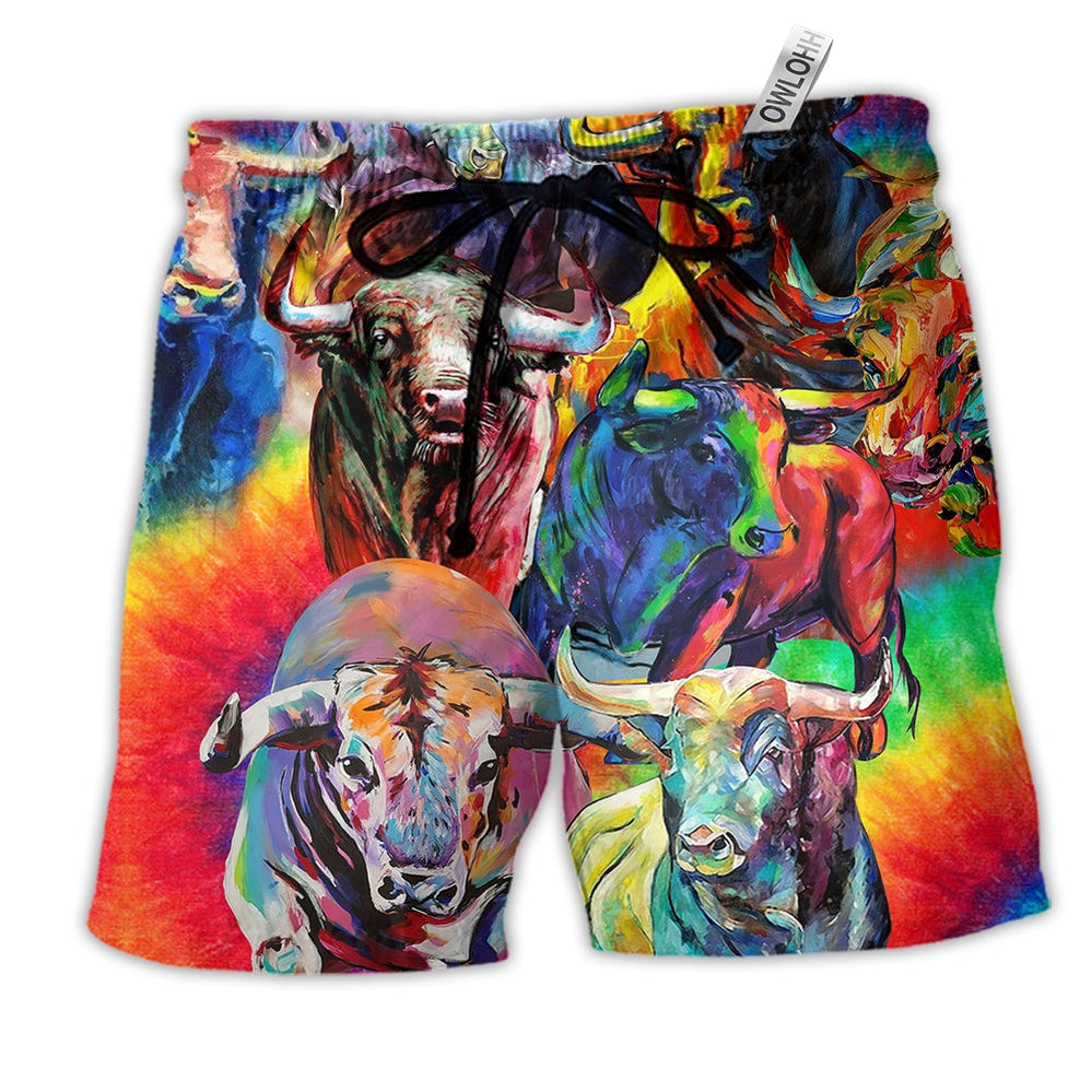 Beach Short / Adults / S Bull Animals Colorful Bulls - Beach Short Reefox - Owls Matrix LTD