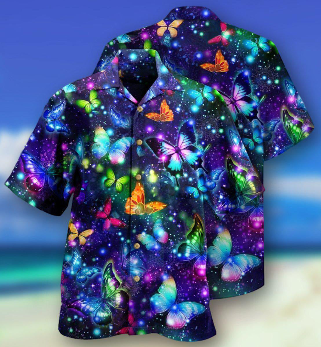 Butterfly Colorful In Dark - Hawaiian Shirt - Reefox