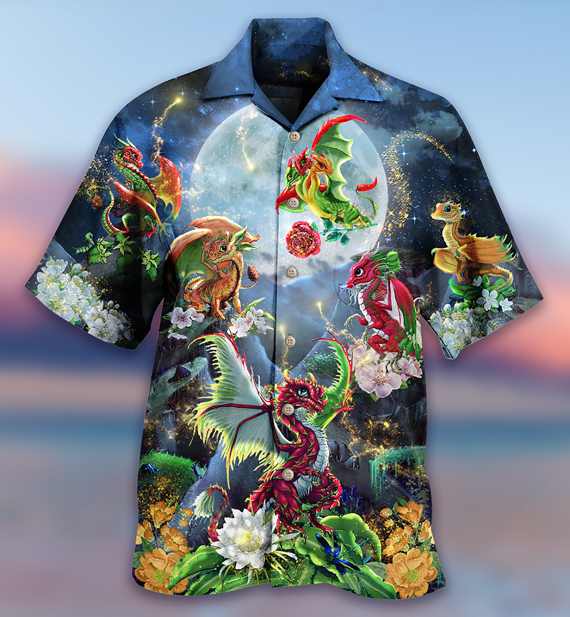 Dragon Flowers Love Life To The Moon - Hawaiian Shirt - Reefox