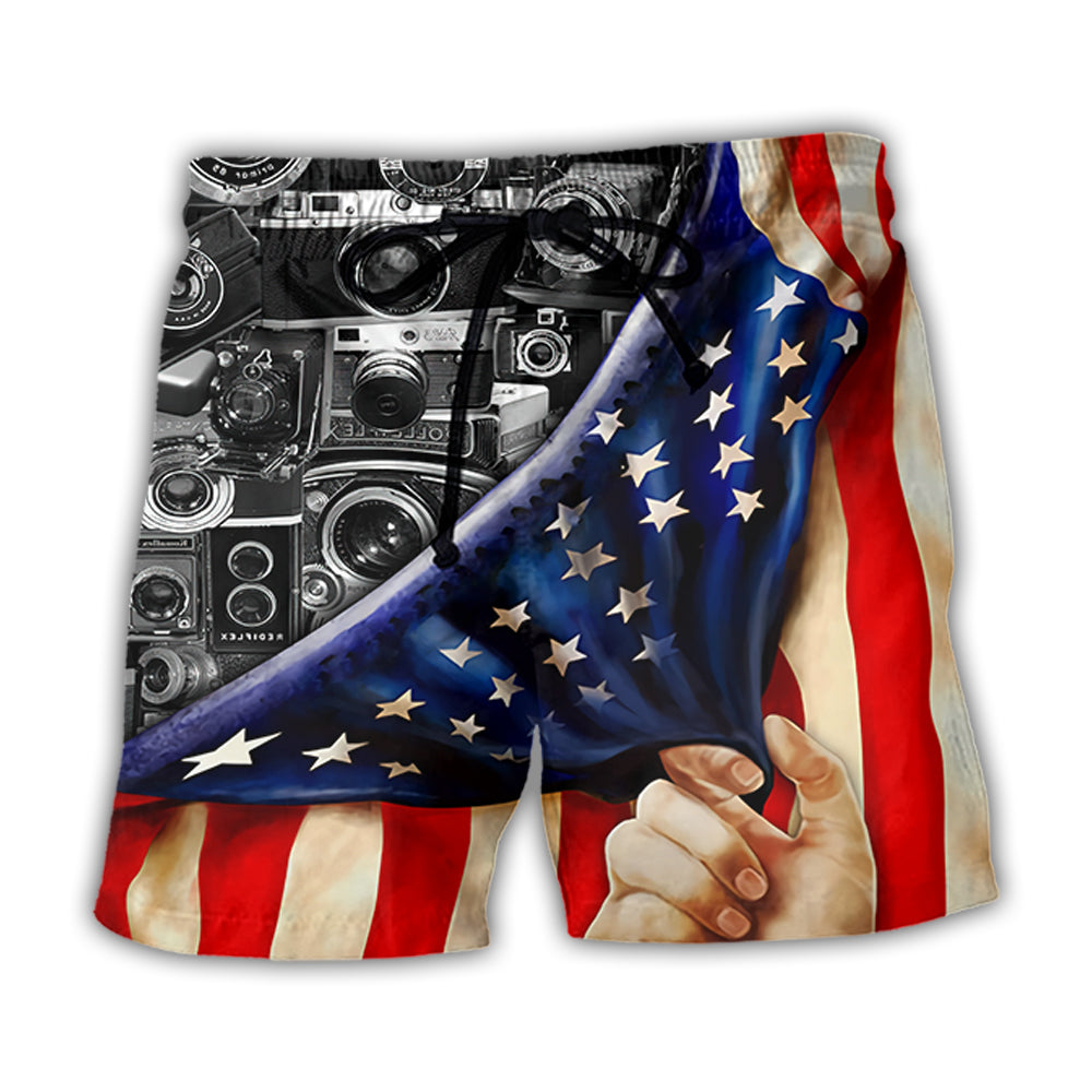 Beach Short / Adults / S Camera Independence Day America - Beach Short Reefox - Owls Matrix LTD