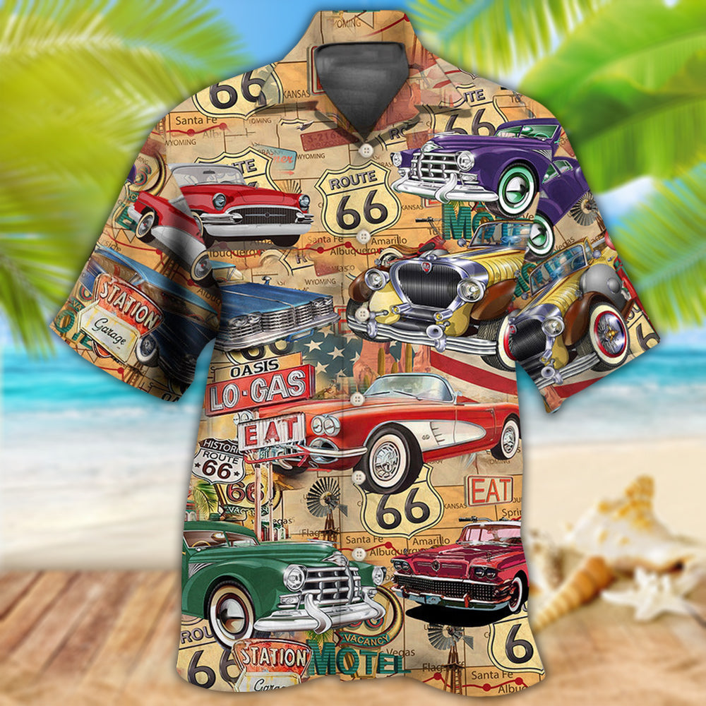 Car The Mother Road Route 66 Road Trip Vintage - Hawaiian Shirt - Reefox