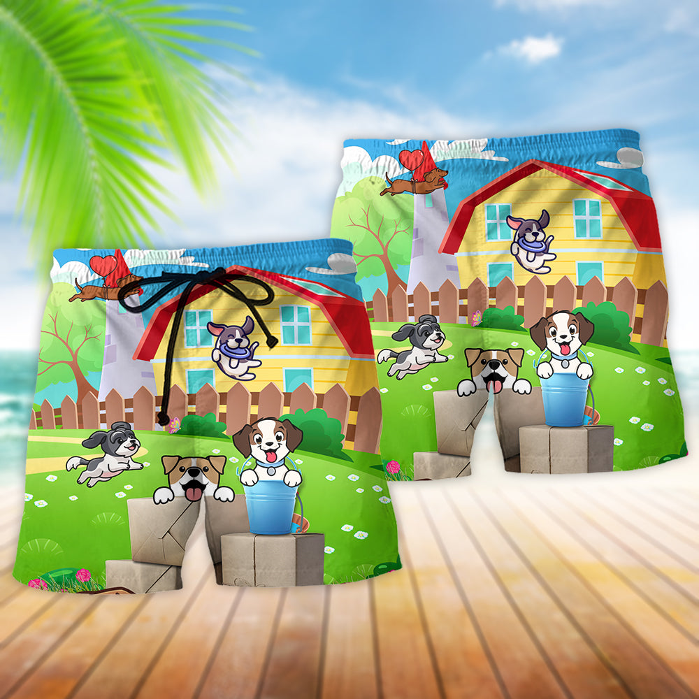 Cartoon Funny Dog - Beach Short Reefox - Owls Matrix LTD