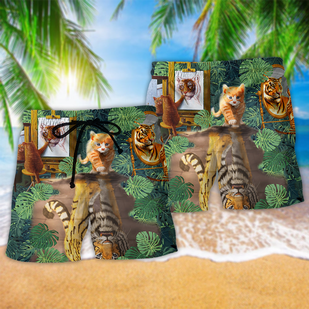 Cat And Tiger Tropical Leaves - Beach Short Reefox - Owls Matrix LTD