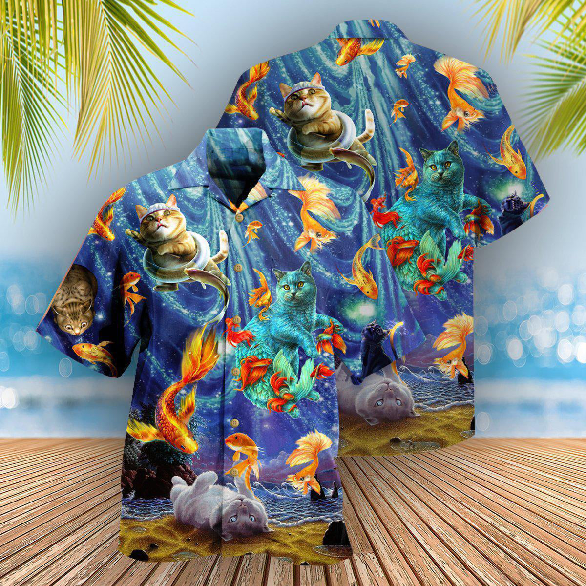 Cat Dream About Playing With Big Gold Fish - Hawaiian Shirt - Reefox