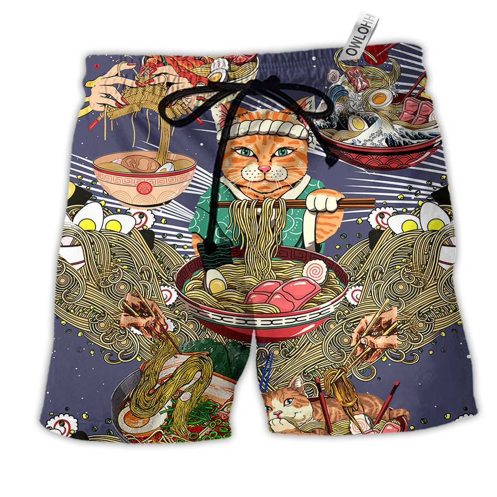 Beach Short / Adults / S Cat Eating Lovely Style - Beach Short Reefox - Owls Matrix LTD