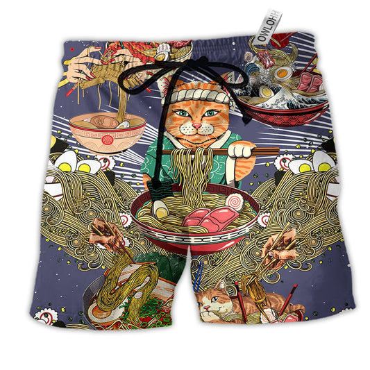 Beach Short / Adults / S Cat Eating Lovely Style - Beach Short Reefox - Owls Matrix LTD