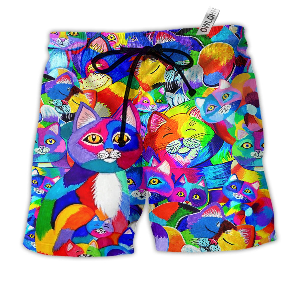 Beach Short / Adults / S Cat Fullcolor Love Rainbow - Beach Short Reefox - Owls Matrix LTD
