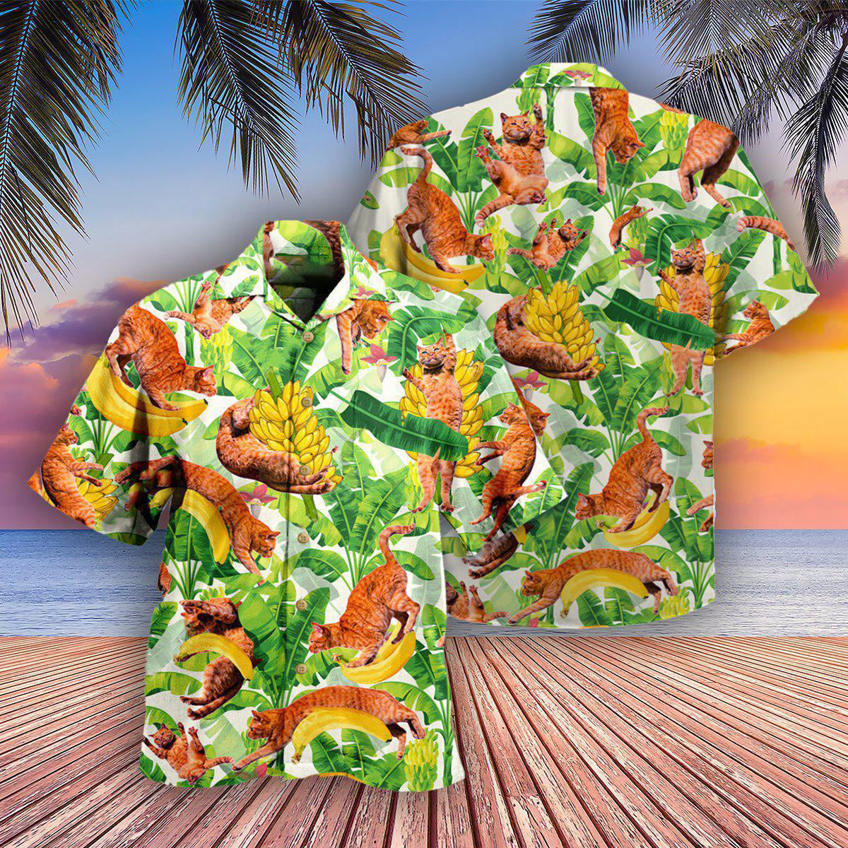 Cat Funny And Jumping Bananas - Hawaiian Shirt - Reefox