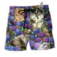 Beach Short / Adults / S Cat Lovely And Flowers Purple - Beach Short Reefox - Owls Matrix LTD