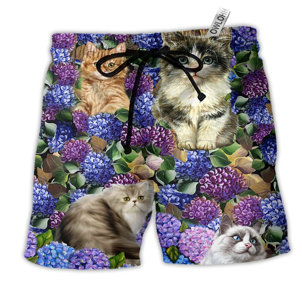 Beach Short / Adults / S Cat Lovely And Flowers Purple - Beach Short Reefox - Owls Matrix LTD