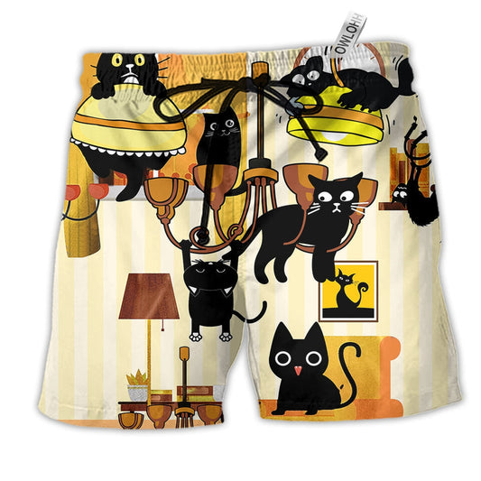 Beach Short / Adults / S Cat Loves Dinner Style - Beach Short Reefox - Owls Matrix LTD