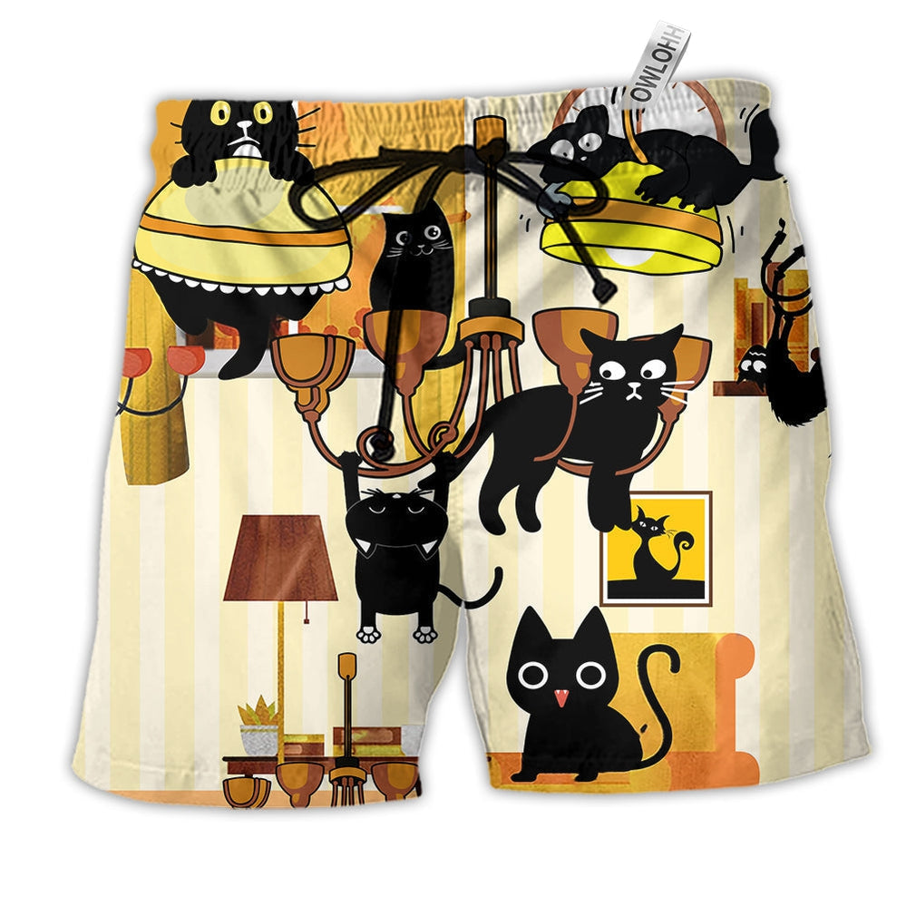 Beach Short / Adults / S Cat Loves Dinner Style - Beach Short Reefox - Owls Matrix LTD