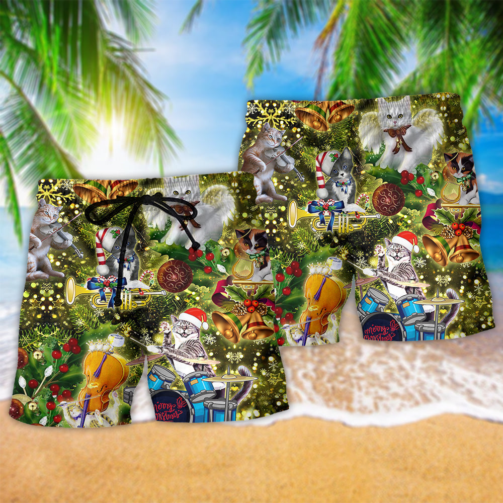 Cat Merry Christmas Angel - Beach Short Reefox - Owls Matrix LTD