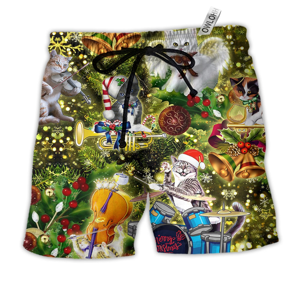 Beach Short / Adults / S Cat Merry Christmas Angel - Beach Short Reefox - Owls Matrix LTD