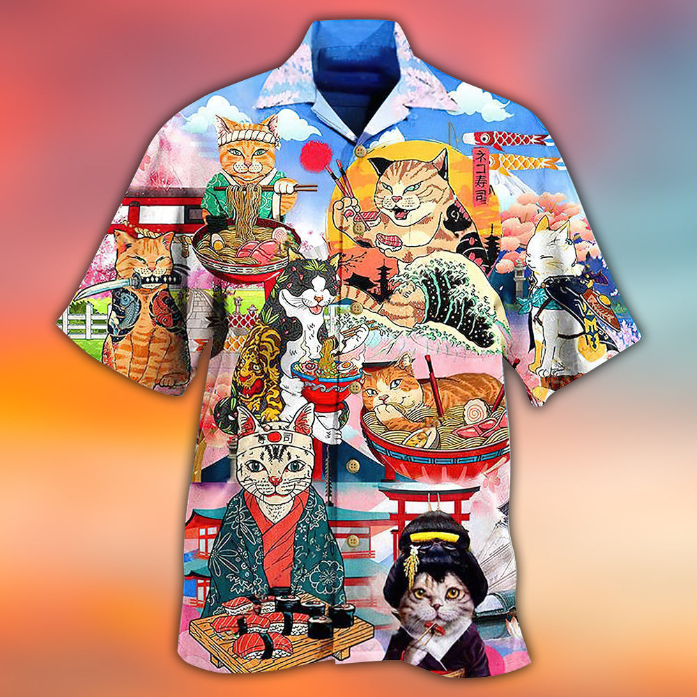 Cat Samurai With Ramen Lovely - Hawaiian Shirt - Reefox