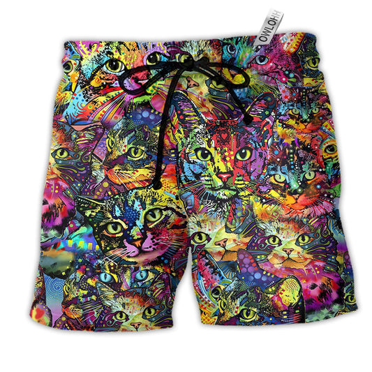 Beach Short / Adults / S Cat Smile Colorful Cats - Beach Short Reefox - Owls Matrix LTD