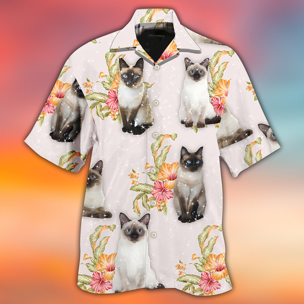 Cat Tropical Floral Siamese Cat - Hawaiian Shirt - Reefox