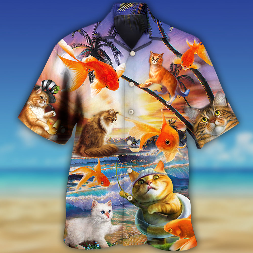 Cat Catchs Fish Style - Hawaiian Shirt - Reefox