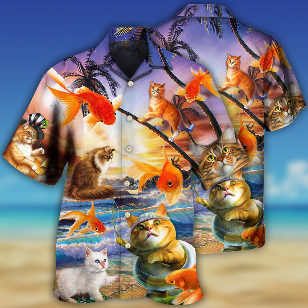 Cat Catchs Fish Style - Hawaiian Shirt - Reefox