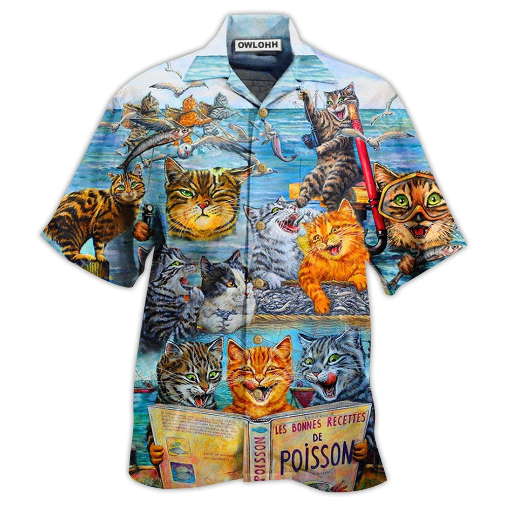 Hawaiian Shirt / Adults / S Cat Taught Man To Fish And Bring It To Them - Hawaiian Shirt - Reefox
